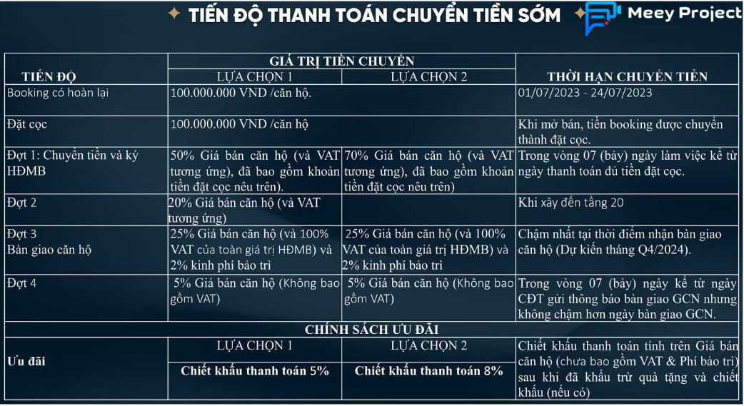 Chính sách thanh toán dự án Capital Elite